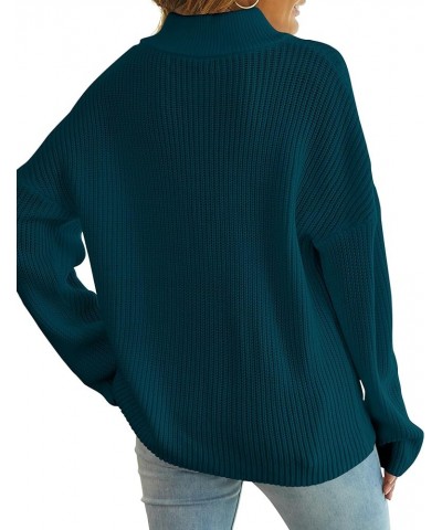 Women's 2024 Long Sleeve Chunky Knit Sweaters 1/4 Zip Polo V Neck Casual Pullover Tops Darkteal $22.94 Sweaters