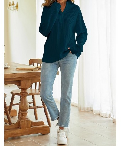 Women's 2024 Long Sleeve Chunky Knit Sweaters 1/4 Zip Polo V Neck Casual Pullover Tops Darkteal $22.94 Sweaters