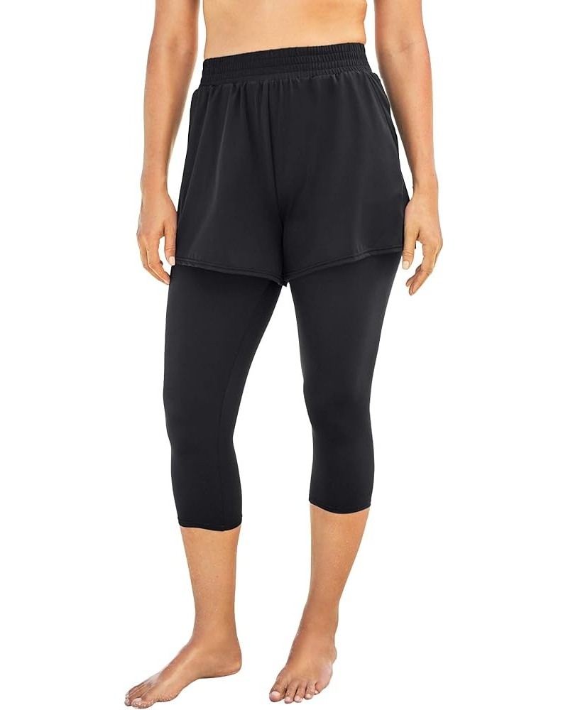 Women's Plus Size Shorted Swim Capri Black $22.98 Swimsuits