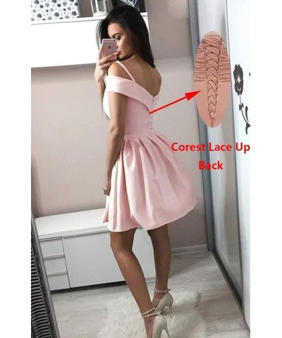 Women's Cold Shoulder Satin Homecoming Dresses for Teens Short V-Neck Formal Gowns with Pockets Chocalate $22.00 Dresses