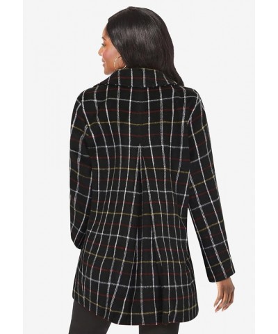 Women's Plus Size A-Line Wool Peacoat Navy Simple Plaid $61.78 Coats