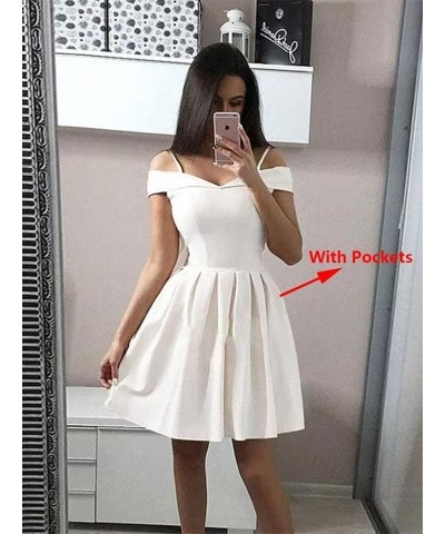 Women's Cold Shoulder Satin Homecoming Dresses for Teens Short V-Neck Formal Gowns with Pockets Chocalate $22.00 Dresses