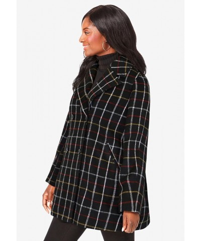 Women's Plus Size A-Line Wool Peacoat Navy Simple Plaid $61.78 Coats