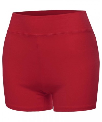 Women's Basic Solid Premium Cotton High Rise Bike Shorts Dark Red $8.95 Activewear