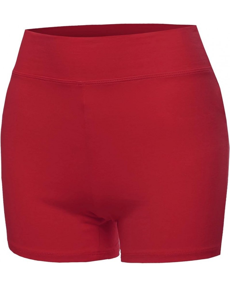 Women's Basic Solid Premium Cotton High Rise Bike Shorts Dark Red $8.95 Activewear