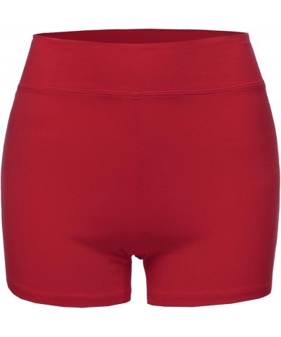 Women's Basic Solid Premium Cotton High Rise Bike Shorts Dark Red $8.95 Activewear