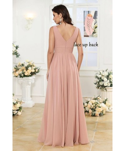 Women's V-Neck Bridesmaid Dresses with Slit Long Chiffon Ruffle Formal Party Dresses with Pleated XOD110 Fuchsia $31.20 Dresses