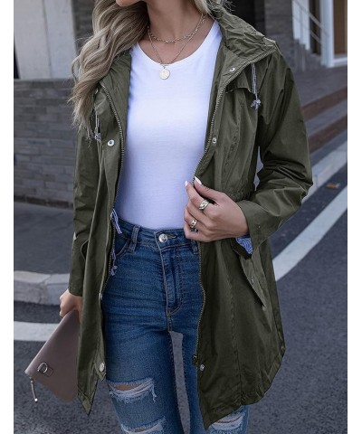 Rain Jacket Women Striped Lined Hooded Lightweight Raincoat Outdoor Waterproof Windbreaker Army Green $21.07 Coats