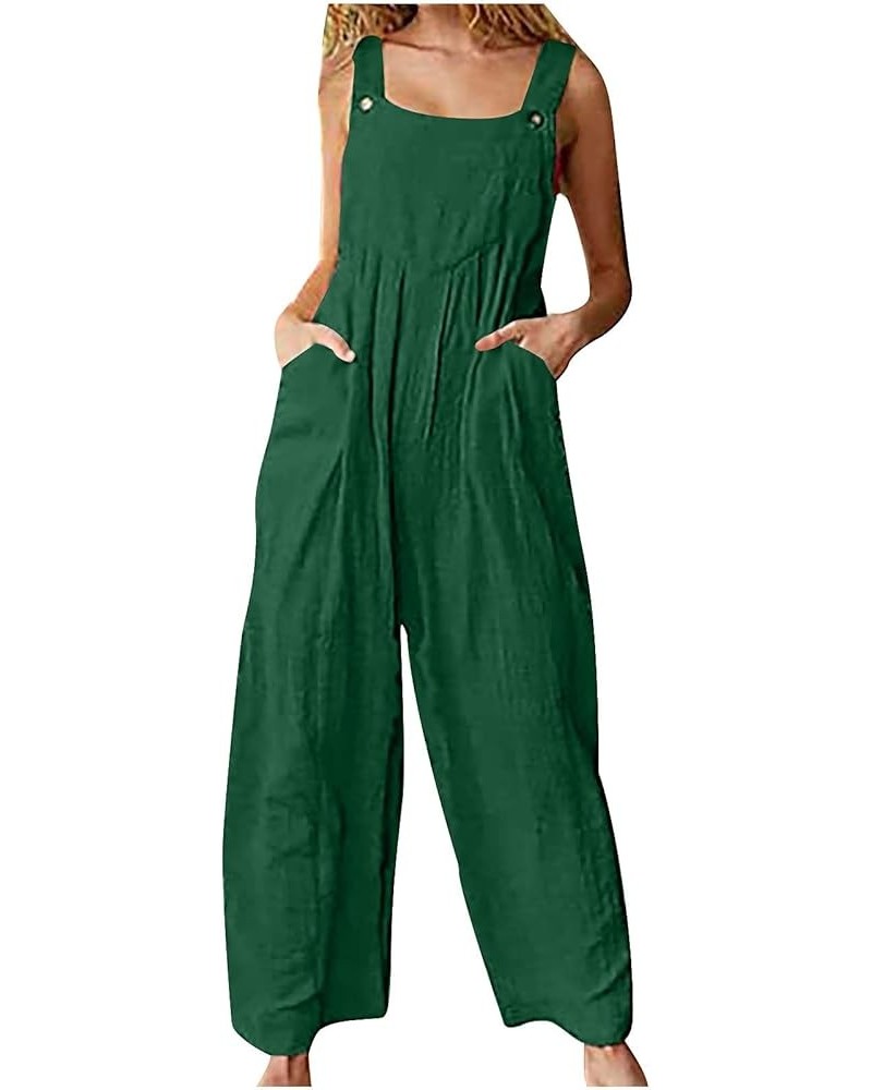 Womens Overalls Black Women's Loose Baggy Wide Leg Cotton Linen Overalls Jumpsuit Harem Pants with Pockets Z3-green $3.59 Ove...