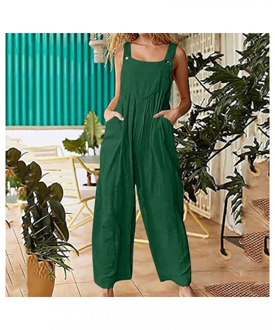 Womens Overalls Black Women's Loose Baggy Wide Leg Cotton Linen Overalls Jumpsuit Harem Pants with Pockets Z3-green $3.59 Ove...