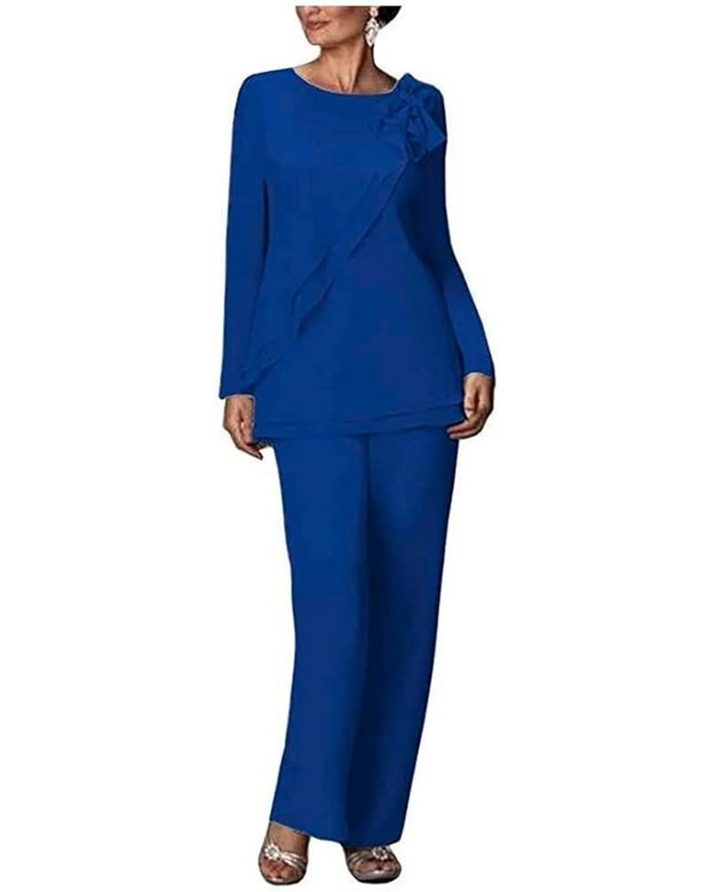 Plus Size Chiffon Mother of The Bride Pants Suits 2 PC Women Outfits Wedding Pants Sets Prom Party Wear Royal Blue $33.14 Suits