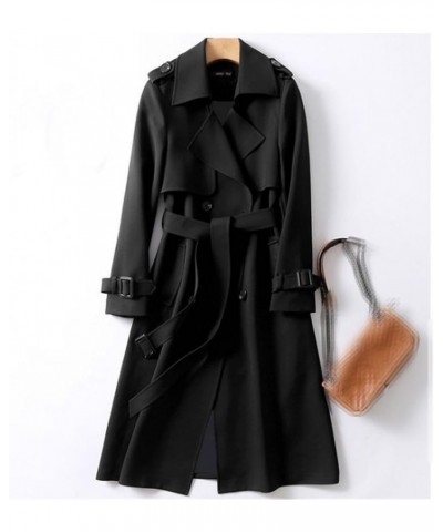 Women's Trench Coats Casual Double Breasted Drawstring Jackets Mountaineering Coat Windbreaker Black $35.00 Coats