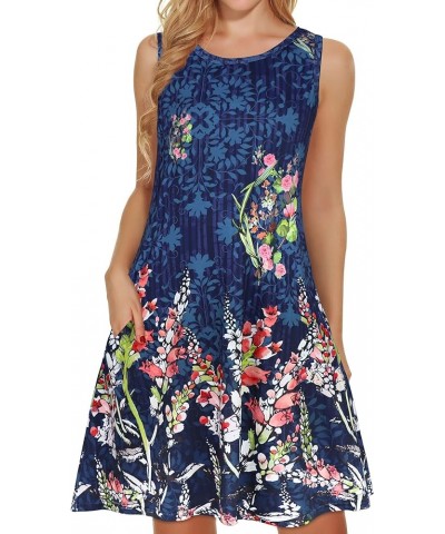 Women's Summer Dresses 2024 Beach Casual Sleeveless Floral Print Tank Loose Sundress with Pocket Navy Blue Floral $16.79 Dresses