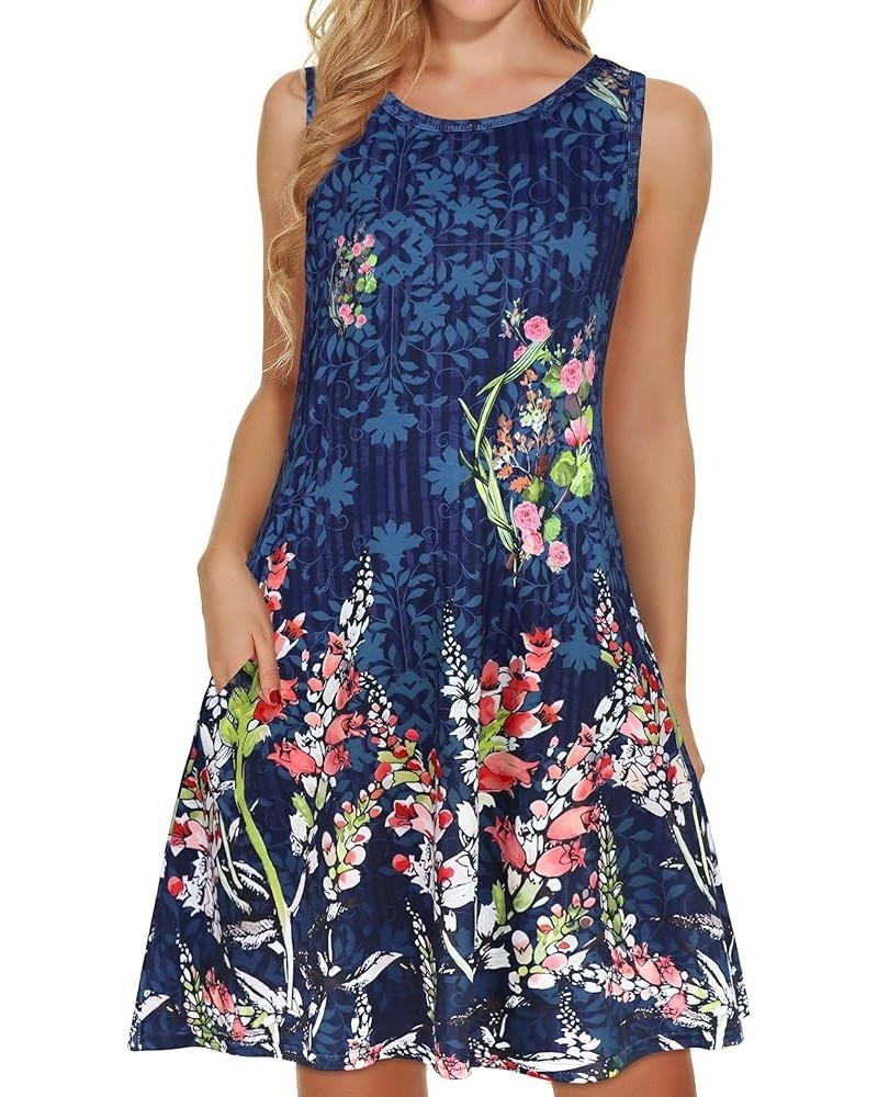 Women's Summer Dresses 2024 Beach Casual Sleeveless Floral Print Tank Loose Sundress with Pocket Navy Blue Floral $16.79 Dresses