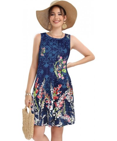 Women's Summer Dresses 2024 Beach Casual Sleeveless Floral Print Tank Loose Sundress with Pocket Navy Blue Floral $16.79 Dresses