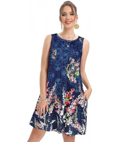 Women's Summer Dresses 2024 Beach Casual Sleeveless Floral Print Tank Loose Sundress with Pocket Navy Blue Floral $16.79 Dresses