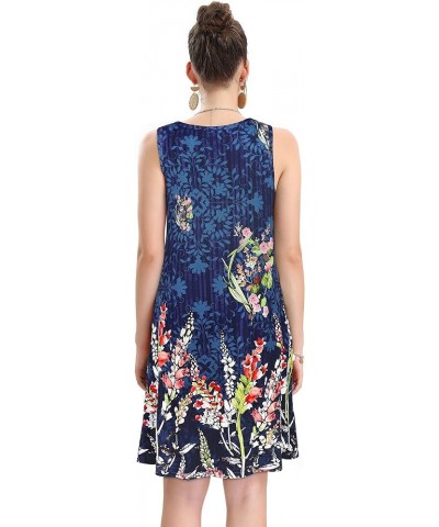 Women's Summer Dresses 2024 Beach Casual Sleeveless Floral Print Tank Loose Sundress with Pocket Navy Blue Floral $16.79 Dresses