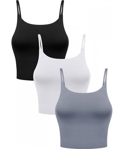 3 Pcs Women's Longline Sports Bra Spaghetti Strap Crop Top Padded Crop Yoga Workout Fitness Tank Top Bra Black, white, grey $...