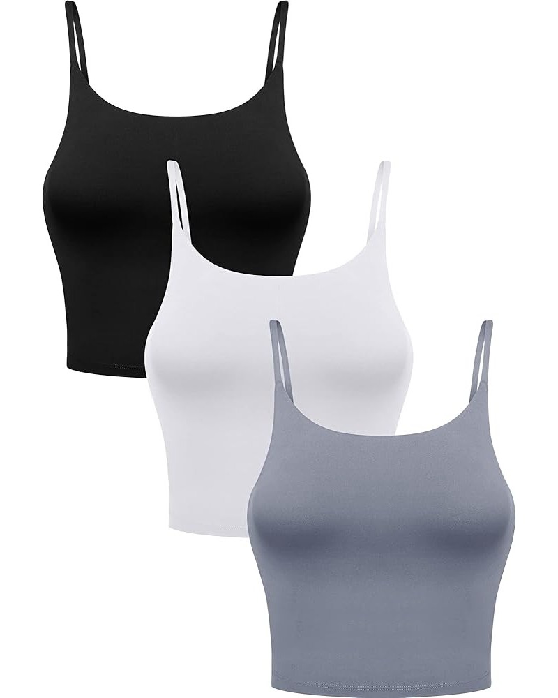 3 Pcs Women's Longline Sports Bra Spaghetti Strap Crop Top Padded Crop Yoga Workout Fitness Tank Top Bra Black, white, grey $...