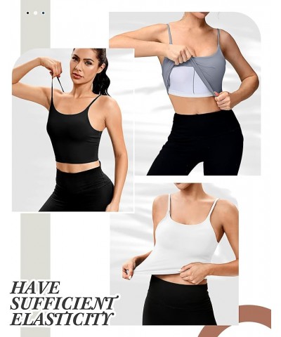 3 Pcs Women's Longline Sports Bra Spaghetti Strap Crop Top Padded Crop Yoga Workout Fitness Tank Top Bra Black, white, grey $...