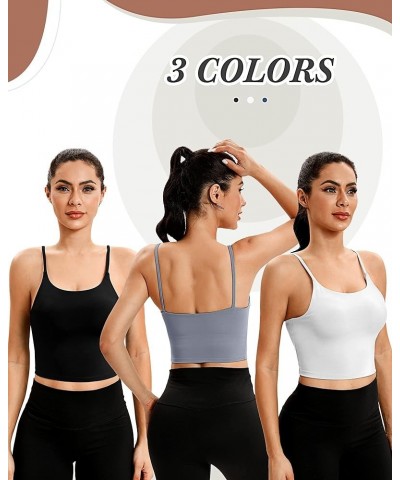 3 Pcs Women's Longline Sports Bra Spaghetti Strap Crop Top Padded Crop Yoga Workout Fitness Tank Top Bra Black, white, grey $...