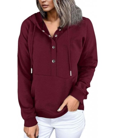 Hoodies for Women Button Up Casual Long Sleeve Hooded Sweatshirts 2023 Trendy Loose Fit Drawstring Pullover Tops with Pocket ...