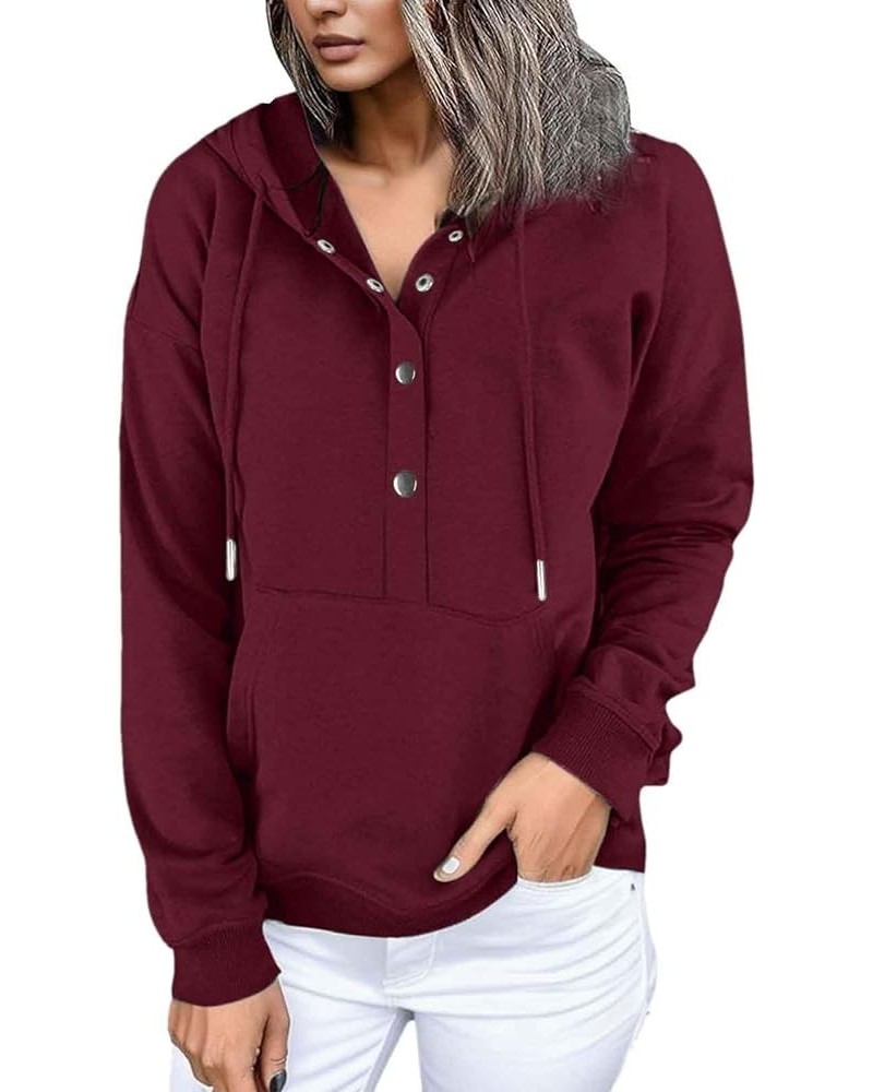 Hoodies for Women Button Up Casual Long Sleeve Hooded Sweatshirts 2023 Trendy Loose Fit Drawstring Pullover Tops with Pocket ...