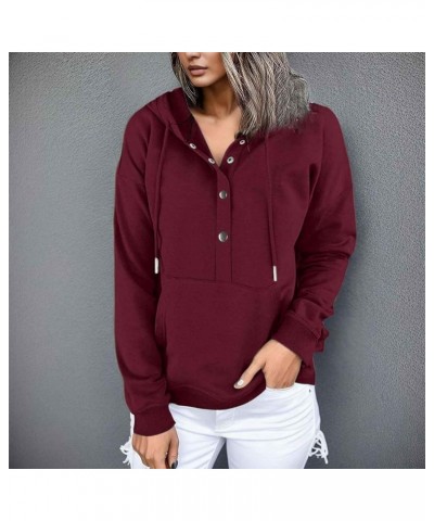 Hoodies for Women Button Up Casual Long Sleeve Hooded Sweatshirts 2023 Trendy Loose Fit Drawstring Pullover Tops with Pocket ...