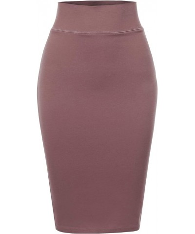 Women's Basic Solid Ponte Knee Length Slit Techno Span High Waist Pencil Skirt Wood Pink $10.25 Skirts