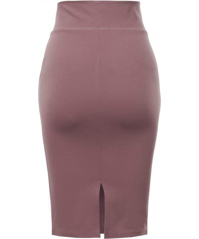 Women's Basic Solid Ponte Knee Length Slit Techno Span High Waist Pencil Skirt Wood Pink $10.25 Skirts