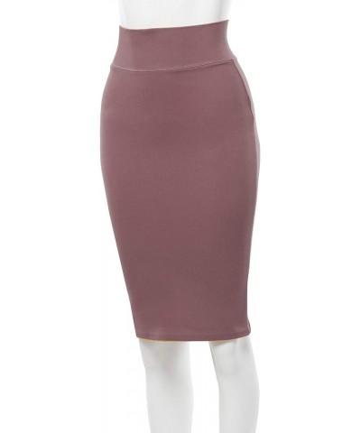 Women's Basic Solid Ponte Knee Length Slit Techno Span High Waist Pencil Skirt Wood Pink $10.25 Skirts