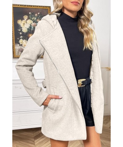 Women Wool Blend Jacket Hooded Casual Trench Belted Coat Beige Apricot With Collar $33.00 Coats