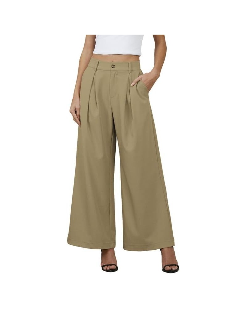 Women Dress Pants High Waisted Wide Leg Pants Business Casual Flowy Loose Palazzo Trousers with Pockets Khaki $18.47 Pants