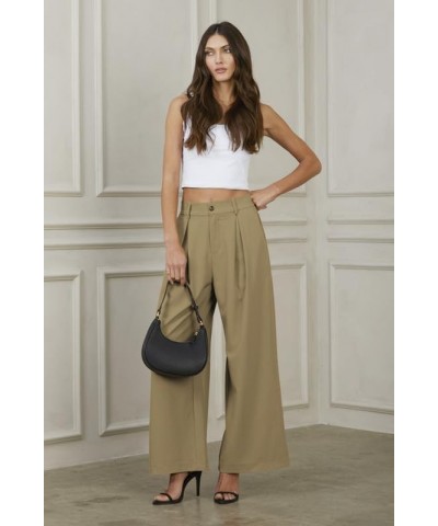 Women Dress Pants High Waisted Wide Leg Pants Business Casual Flowy Loose Palazzo Trousers with Pockets Khaki $18.47 Pants