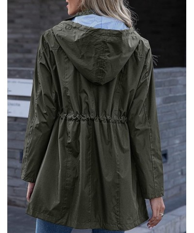 Rain Jacket Women Striped Lined Hooded Lightweight Raincoat Outdoor Waterproof Windbreaker Army Green $21.07 Coats