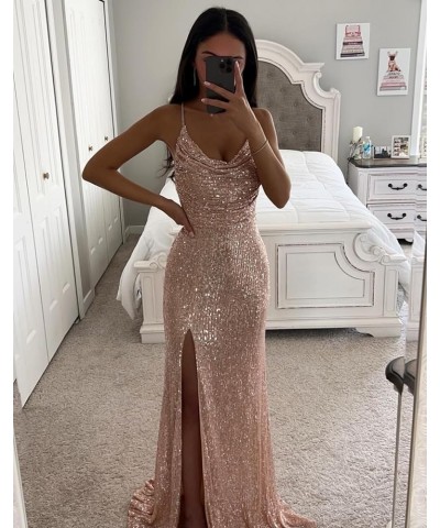 Mermaid Sequin Prom Dresses for Women Spaghetti Strap Ruched Backless Evening Party Formal Gown with Slit 2024 Lavender $25.8...