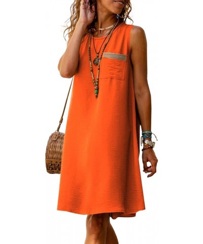 Women's Casual Round Neck Sleeveless A-Line Mini Short Tank Dress with Pocket Orange $18.45 Dresses