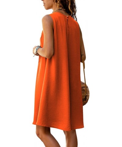 Women's Casual Round Neck Sleeveless A-Line Mini Short Tank Dress with Pocket Orange $18.45 Dresses