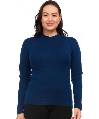 100% Merino Wool Long Sleeve Midweight Mock Neck - Warm Sweater - Soft Base Layer Top Navy Blue $48.44 Sweaters