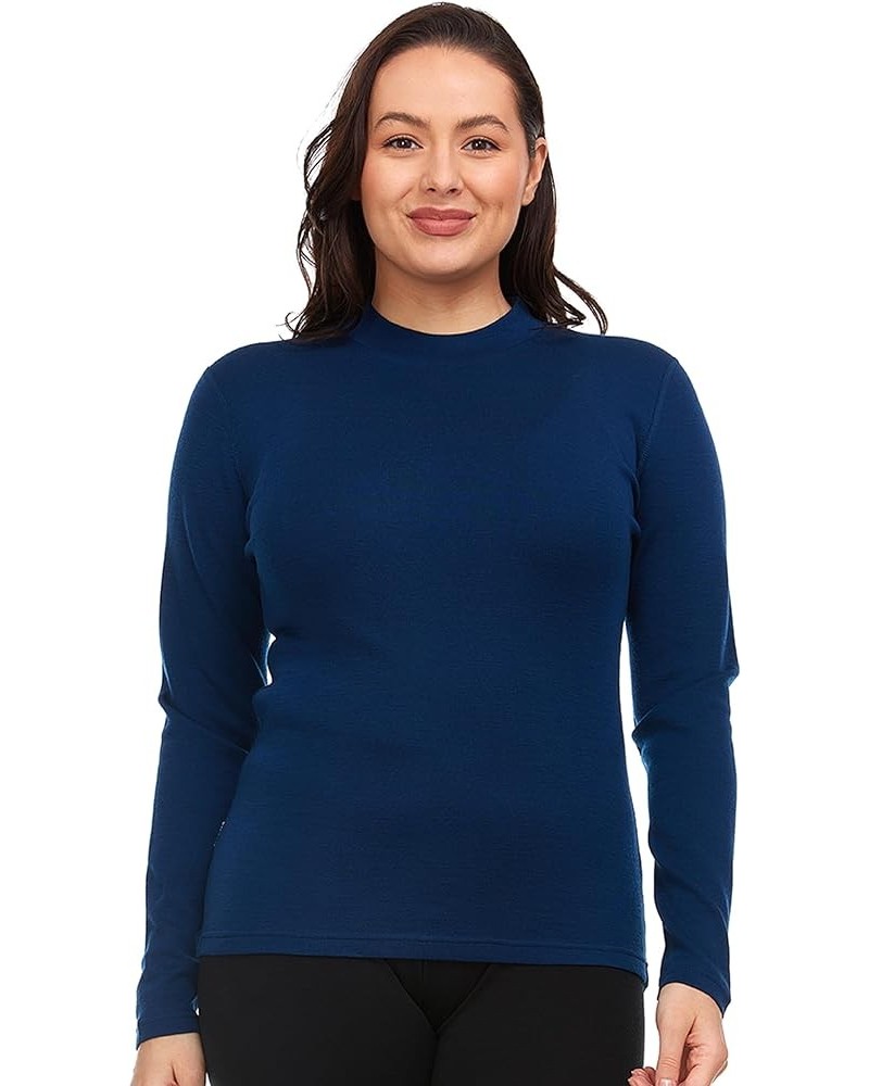 100% Merino Wool Long Sleeve Midweight Mock Neck - Warm Sweater - Soft Base Layer Top Navy Blue $48.44 Sweaters