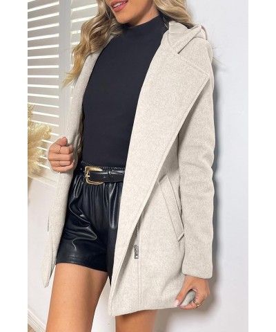 Women Wool Blend Jacket Hooded Casual Trench Belted Coat Beige Apricot With Collar $33.00 Coats