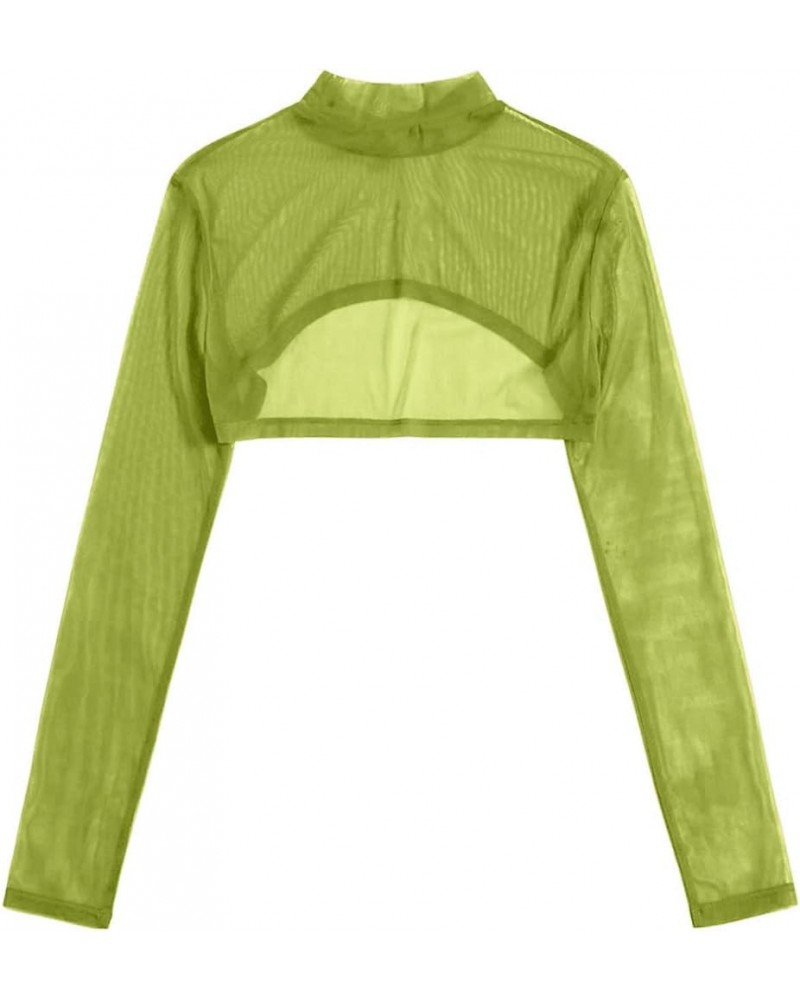 Women's Sexy Sheer Mesh Crop Tops Mock Neck Long Sleeve Shirt Green a $11.79 Blouses