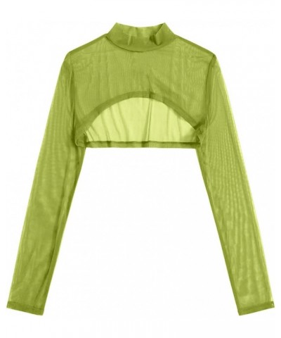 Women's Sexy Sheer Mesh Crop Tops Mock Neck Long Sleeve Shirt Green a $11.79 Blouses