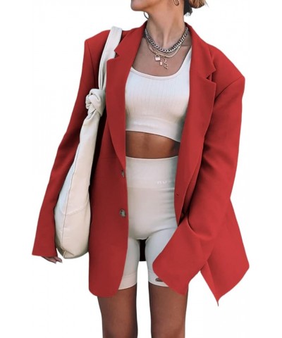 Women's Oversized Long Sleeve Blazers Open Front Lapel Work Office Jacket Blazer Red $25.30 Blazers