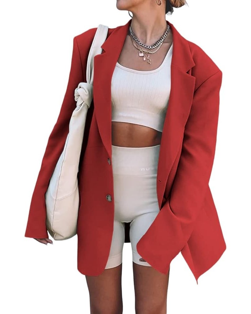 Women's Oversized Long Sleeve Blazers Open Front Lapel Work Office Jacket Blazer Red $25.30 Blazers