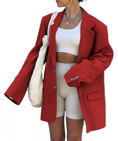 Women's Oversized Long Sleeve Blazers Open Front Lapel Work Office Jacket Blazer Red $25.30 Blazers