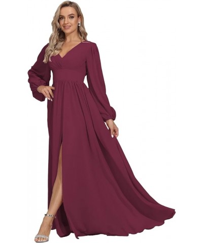 Long Sleeve Bridesmaid Dresses for Women Chiffon Empire Waist Wedding Guest Dresses Formal Evening Dress,R120 Desert Rose $29...