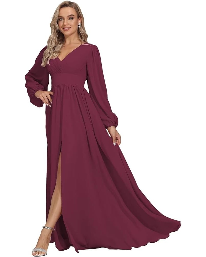 Long Sleeve Bridesmaid Dresses for Women Chiffon Empire Waist Wedding Guest Dresses Formal Evening Dress,R120 Desert Rose $29...