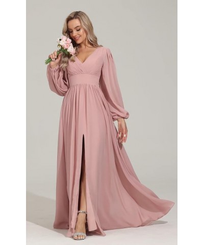 Long Sleeve Bridesmaid Dresses for Women Chiffon Empire Waist Wedding Guest Dresses Formal Evening Dress,R120 Desert Rose $29...