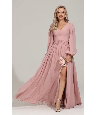 Long Sleeve Bridesmaid Dresses for Women Chiffon Empire Waist Wedding Guest Dresses Formal Evening Dress,R120 Desert Rose $29...